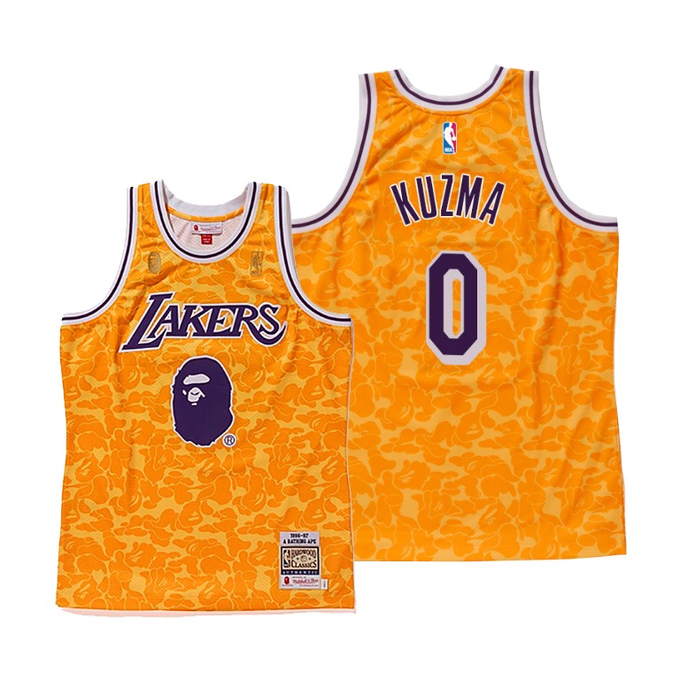 Men's Los Angeles Lakers Kyle Kuzma #0 NBA Bape Camo Yellow Basketball Jersey XLW3583GW